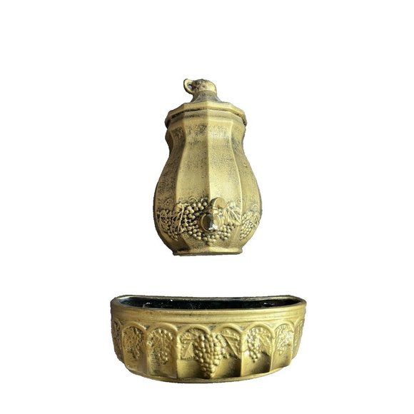 Vintage Gold Ceramic Wall Pocket‎ Planter w/ Fountain Grapes California USA 400 - Picture 1 of 11